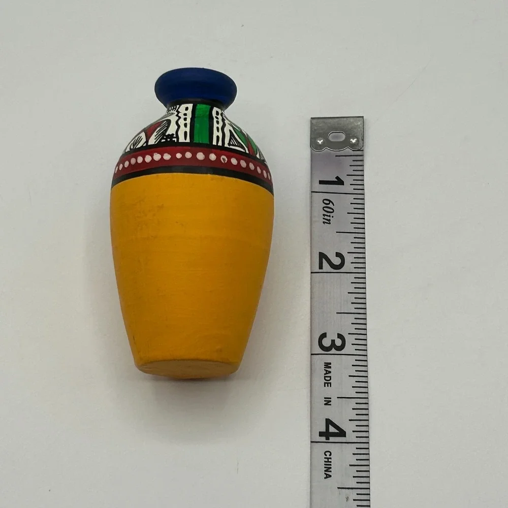Terracotta Hand Painted Flat Warli Miniature Bud Vase Colorful Indian Tribal Art
